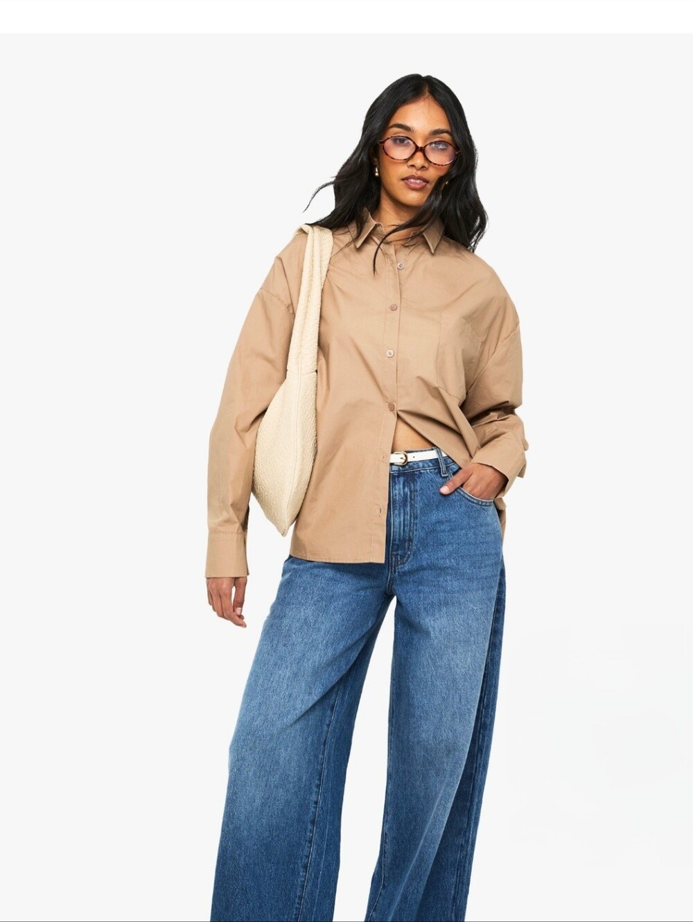 Maeve by Anthropologie Taupe Button Up Oversized Blouse Sz 1X - Picture 2 of 13